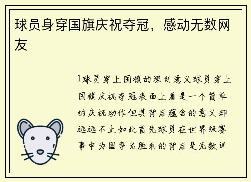 球员身穿国旗庆祝夺冠，感动无数网友